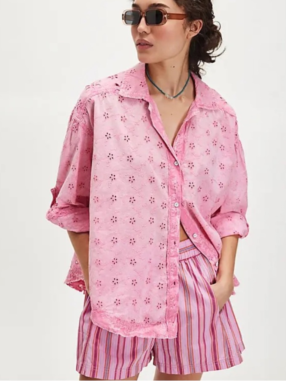 Free People | We the Free Mae Washed Eyelet Shirt Size XS Oversized